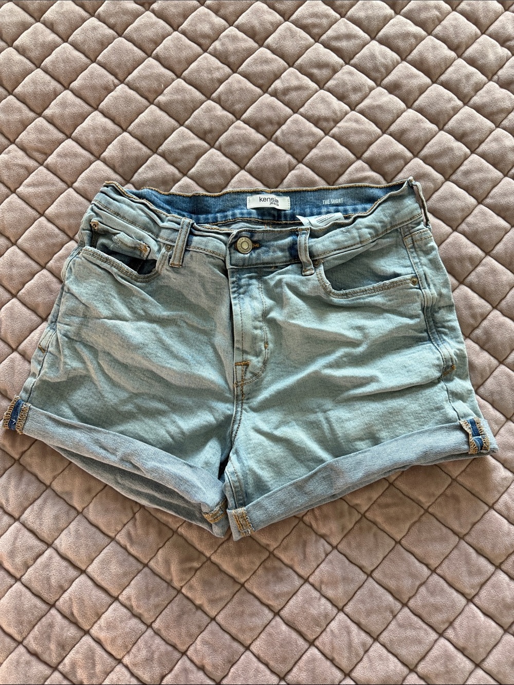 Kensie Light Wash Denim Roll-Cuff Shorts